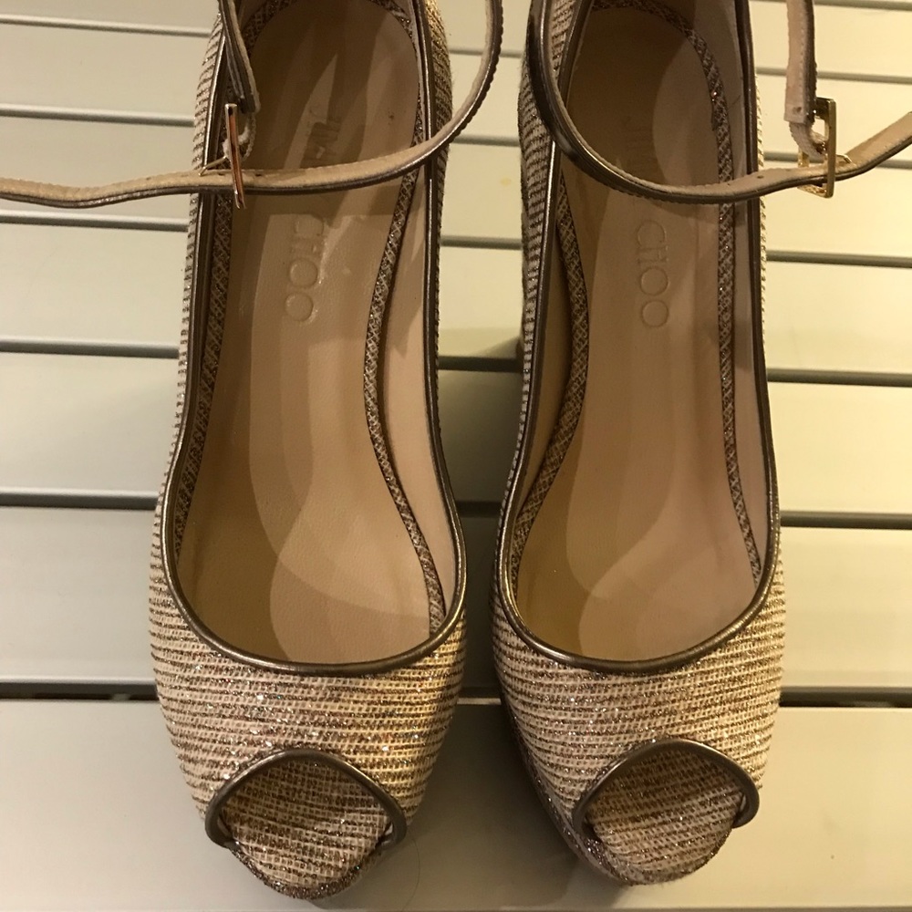 Jimmy Choo gold wedges